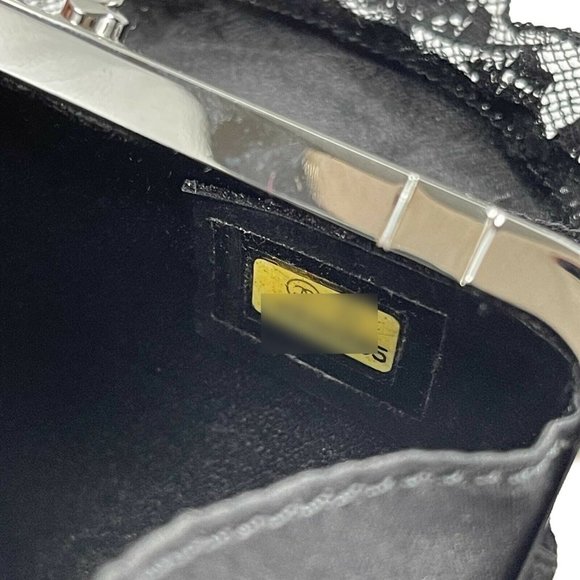 CHANEL- Small Camellia Box Frame Crossbody - Satin / Lace / Gun-metal Tone - Picture 5 of 12